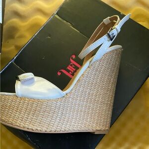 JustFab White and Tan Wedge Sandals